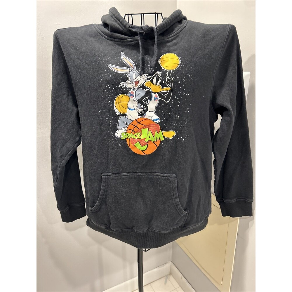 Space Jam Sweater Large Black Movie Retro Graphic Pullover Hoodie bugs Daffy